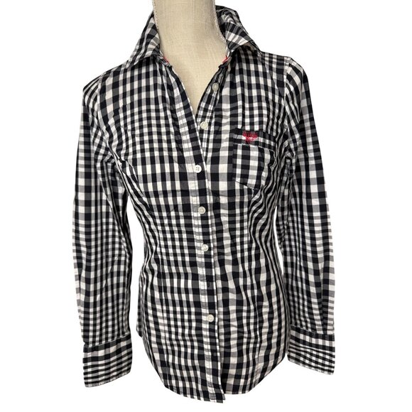 Guess Jeans Womens Black & White Gingham Long Sleeve Button-Up Shirt - Picture 1 of 10